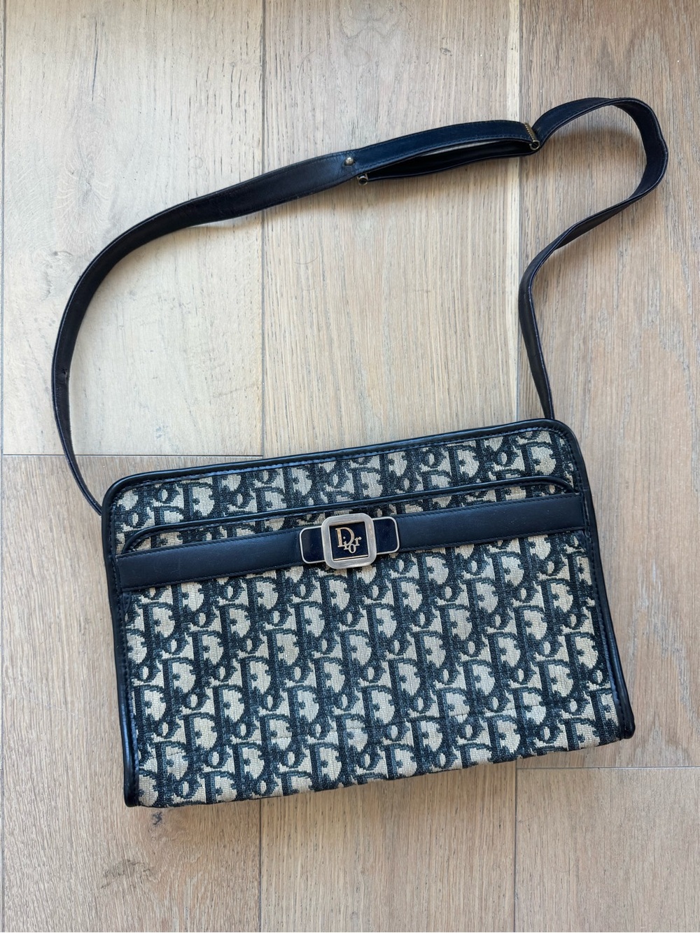 Dior Blue Monogram Canvas Crossbody with Leather Trim